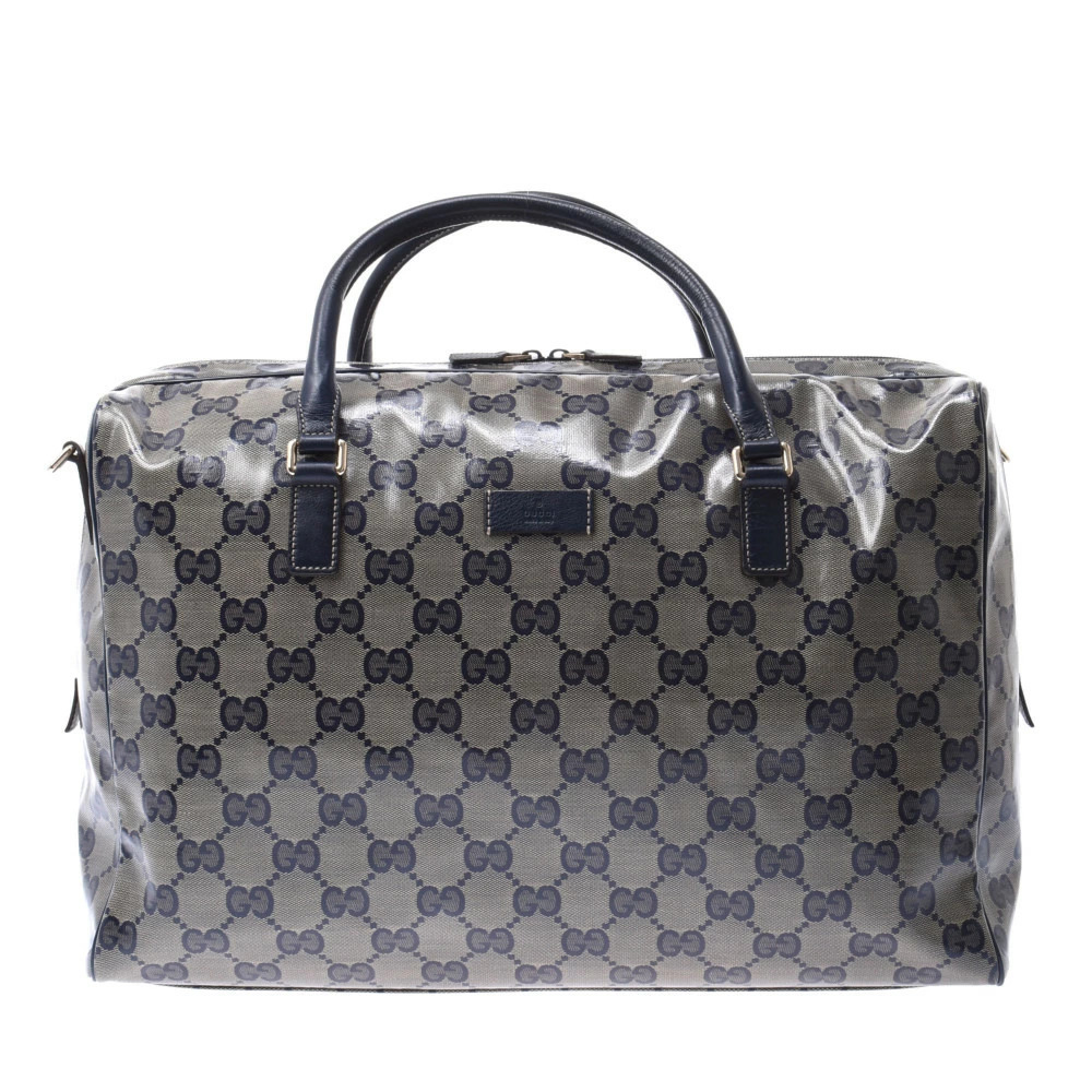GUCCI GG Crystal Bag Navy Blue Canvas Leather Boston